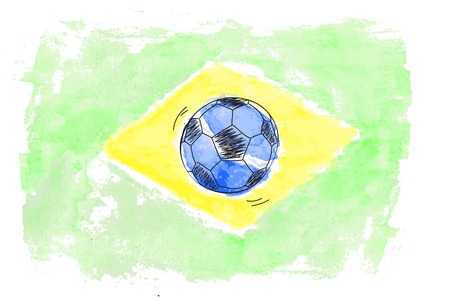 Soccer ball and watercolor flag of Brasil. Vector illustrationのイラスト素材