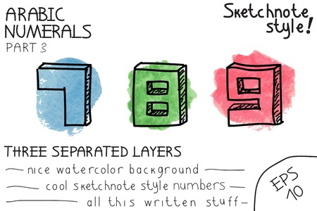 Colorful arabic numbers - Part 3.  Vector illustration. Sketchnote styleのイラスト素材