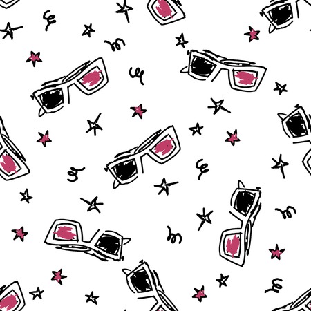 Seamles pattern with doodle 3d glassesのイラスト素材