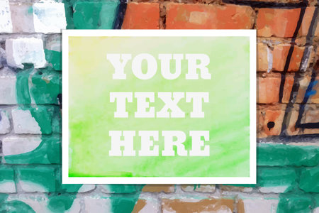 Your Text Here. Vector Typographical Watercolor Poster on a Brick Wallのイラスト素材