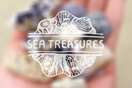 Detailed hand drawn zentangle emement on blurred backgroound. Sea treasures