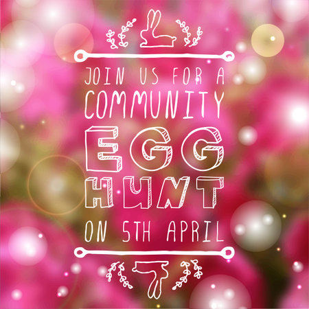 Hand-sketched easter typographic element onblurred sparkled background. Easter Spring Fair. Suitable for print and webのイラスト素材