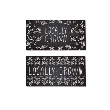 Hand-sketched cards with herbal elements on chalkboard background. Locally grownのイラスト素材
