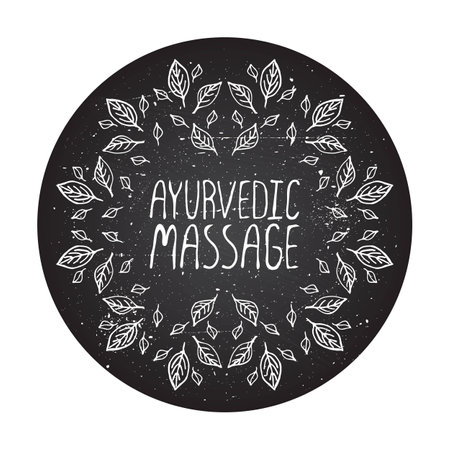 Hand-sketched herbal frame element on chalkboard background. Ayurvedic massageのイラスト素材