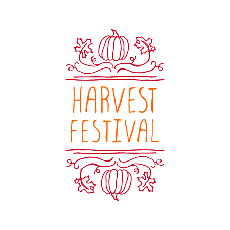 Harvest festival. Hand-sketched typographic element with cute little pumpkins on white background.のイラスト素材