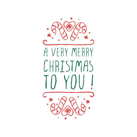Christmas label with text on white background. A very merry christmas to you. Typographic element with snow and candy canes. illustration for seasonal christmas design. christmas badge.のイラスト素材