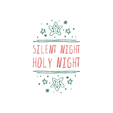 Christmas label with text on white background. Silent night holy night. Typographic element with snow and stars. illustration for seasonal christmas design. christmas badge.のイラスト素材