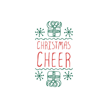 Christmas label with text on white background. Christmas cheer. Typographic element with gifts and snowflakes. illustration for seasonal christmas design. christmas badge.のイラスト素材