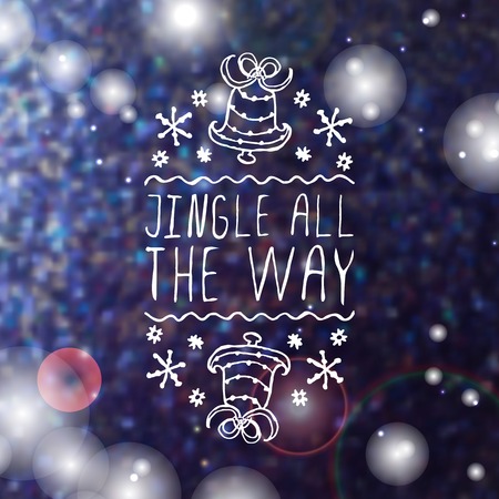 Jingle all the way  - christmas typographic element. sketched graphic element with text, bells and snowflakes on  blurred background.のイラスト素材
