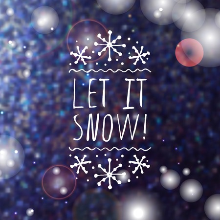 Christmas label with text on blurred background. Let it snow. Typographic element with snowflakes. christmas badge.のイラスト素材