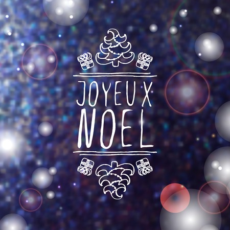 Joyeux Noel  - christmas typographic element. sketched graphic element with text, bells and snowflakes on blurred background.のイラスト素材