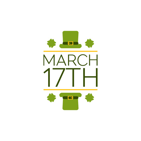 Saint Patricks Day Flat Style Typographical Element with  Leprechaun Hat and  Shamrocks. March 17thのイラスト素材
