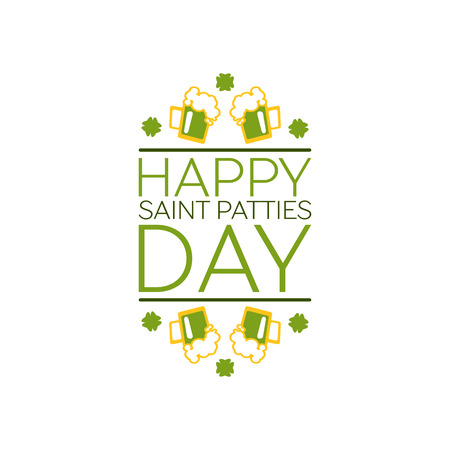 Saint Patricks Day Flat Style Typographical Element with  Green Beer and Shamrocks. Happy saint patties dayのイラスト素材