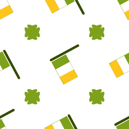 Saint Patricks Day Seamless Pattern with Flags and Clover Leavesのイラスト素材