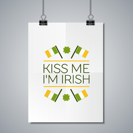 Saint Patricks Day Flat Style Typographical Element with  Irish Flags and Shamrock.のイラスト素材