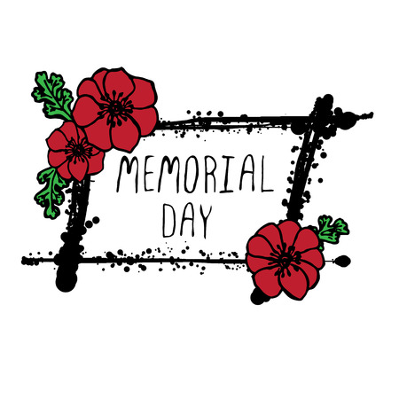 Memorial day card with red poppies and black stains. Text - Memorial Dayのイラスト素材