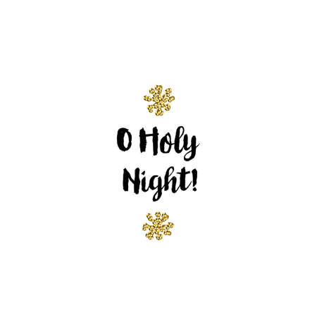 Christmas greeting card on white background with golden elements and text O Holy Nightのイラスト素材