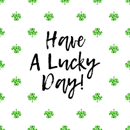 Saint Patricks Day greeting card with sparkled green clover leaves and textのイラスト素材
