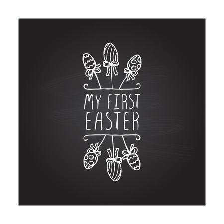 Hand drawn typographic easter element on chalkboard backgroundのイラスト素材