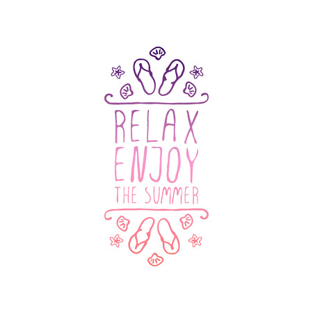 Hand Drawn Summer Slogan Isolated on White. Relax, Enjoy the Summerのイラスト素材