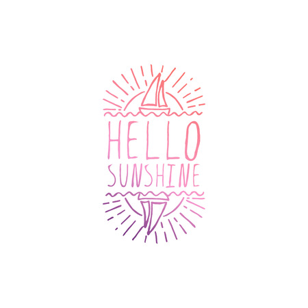 Hand Drawn Summer Slogan Isolated on White. Hello Sunshineのイラスト素材
