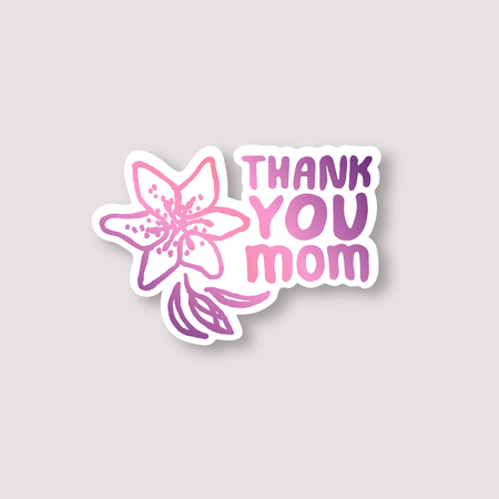 Sticker with Mothers Day Hand Lettering Text and Lilyのイラスト素材