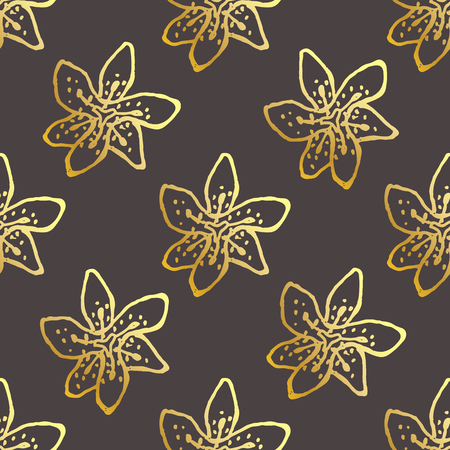Seamless Pattern With Hand Drawn Lilies on Black Backgroundのイラスト素材