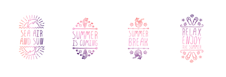 Set of Hand Drawn Summer Slogans Isolated on Whiteのイラスト素材