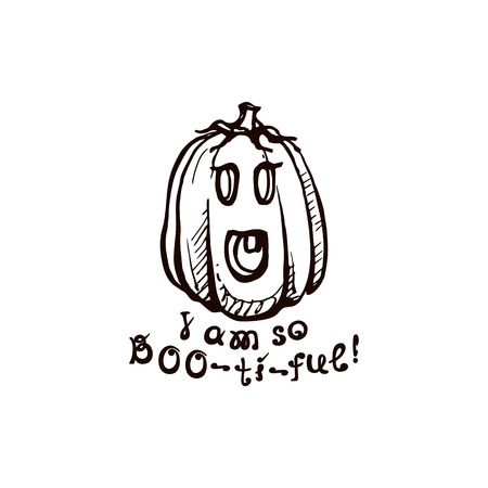 Halloween hand drawn pumpkin with handwritten phraseのイラスト素材