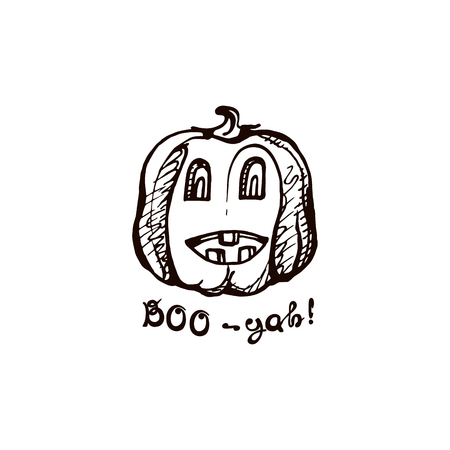 Halloween hand drawn pumpkin with handwritten phraseのイラスト素材
