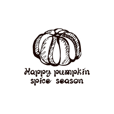 Autumn handdrawn pumpkin with lettering isolated on white background. Text: Happy pumpkin spice seasonのイラスト素材
