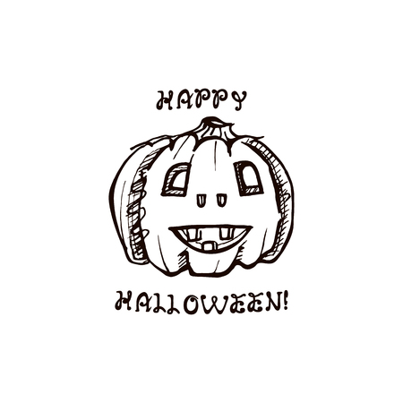 Halloween hand drawn pumpkin with handwritten phraseのイラスト素材