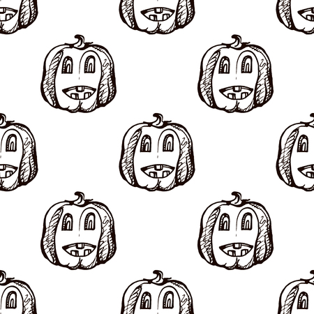 Halloween seamless pattern with hand drawn jack-o-lanternsのイラスト素材
