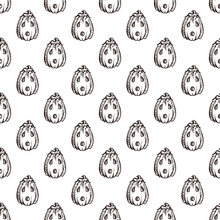 Halloween seamless pattern with handdrawn pumpkins on white backgroundのイラスト素材