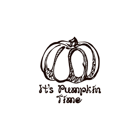 Autumn hand drawn pumpkin with lettering isolated on whiteのイラスト素材