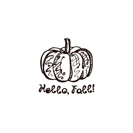 Autumn hand drawn pumpkin with lettering isolated on whiteのイラスト素材