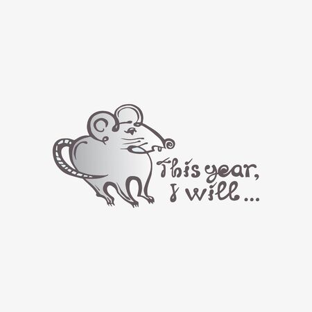 Hand drawn greeting card with rat and handwritten textのイラスト素材