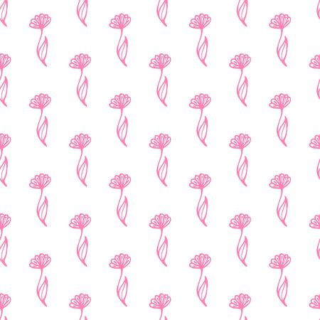 Seamless pattern with hand drawn pink flowers on white backgroundのイラスト素材