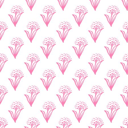 Seamless pattern with hand drawn pink flowers on white backgroundのイラスト素材