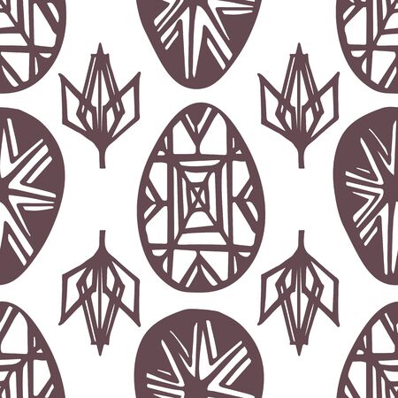 Easter seamless pattern with hand drawn eggs and flowersのイラスト素材