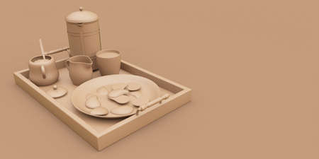 Coffee concept 3d illustration in brown colorの写真素材