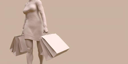 Shopper with shopping concept 3d illustration in beige colorの写真素材