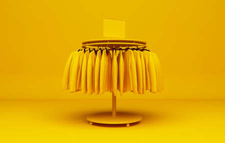 3D illustration clothing store showcase concept in yellow colorの写真素材