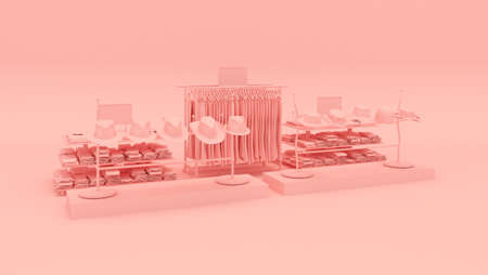 Clothing store showcase concept 3d illustration in pink colorの写真素材