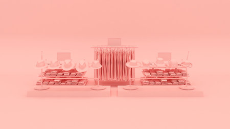Clothing store showcase concept 3d illustration in pink colorの写真素材