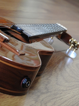 Close-up of a Brazilian string musical instrument: cavaquinho. It is very used to accompany samba and choro, two Brazilian rhythms.の写真素材