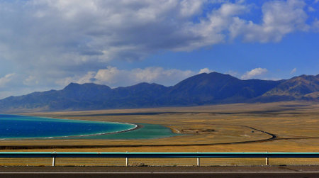 Beautiful  landscape of Sailimu Lake, Xinjiang, Chinaの写真素材