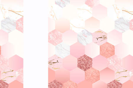 marble background pink and white hexagonsの写真素材