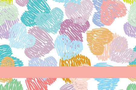 pastel colored drawn hearts backgroundの写真素材