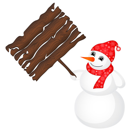 Snowman wearing santa hatisolated on the white backgroundのイラスト素材